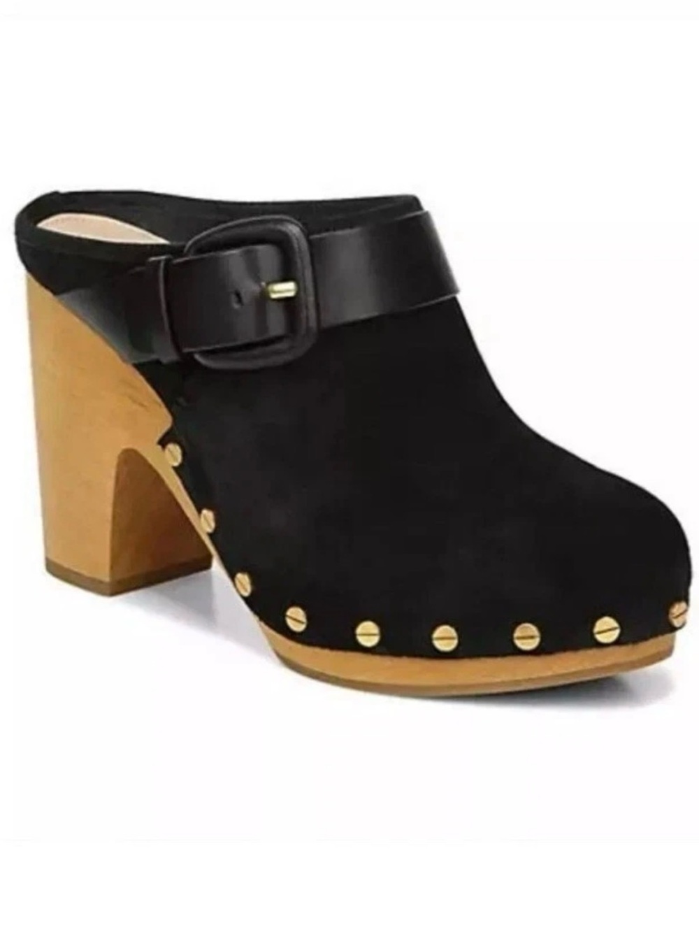 Veronica Beard Dacey Black Suede Buckle Clog Mule Heels EU 39 US 9 NWOT